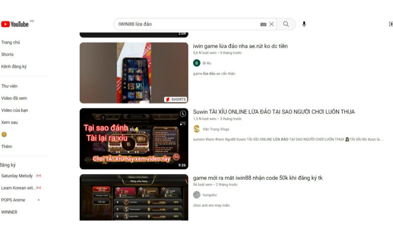 Lượng bài phốt IWIN88 lừa đảo trên Youtube