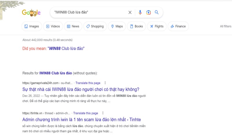"IWIN88 Club lừa đảo" trên Google