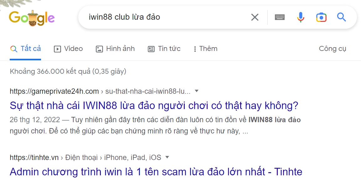 Số lượng phốt IWIN88 trên Google 